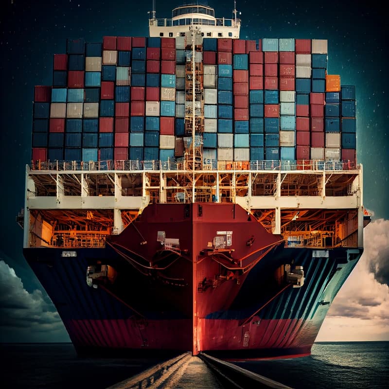 Cargo ship transporting containers across the ocean