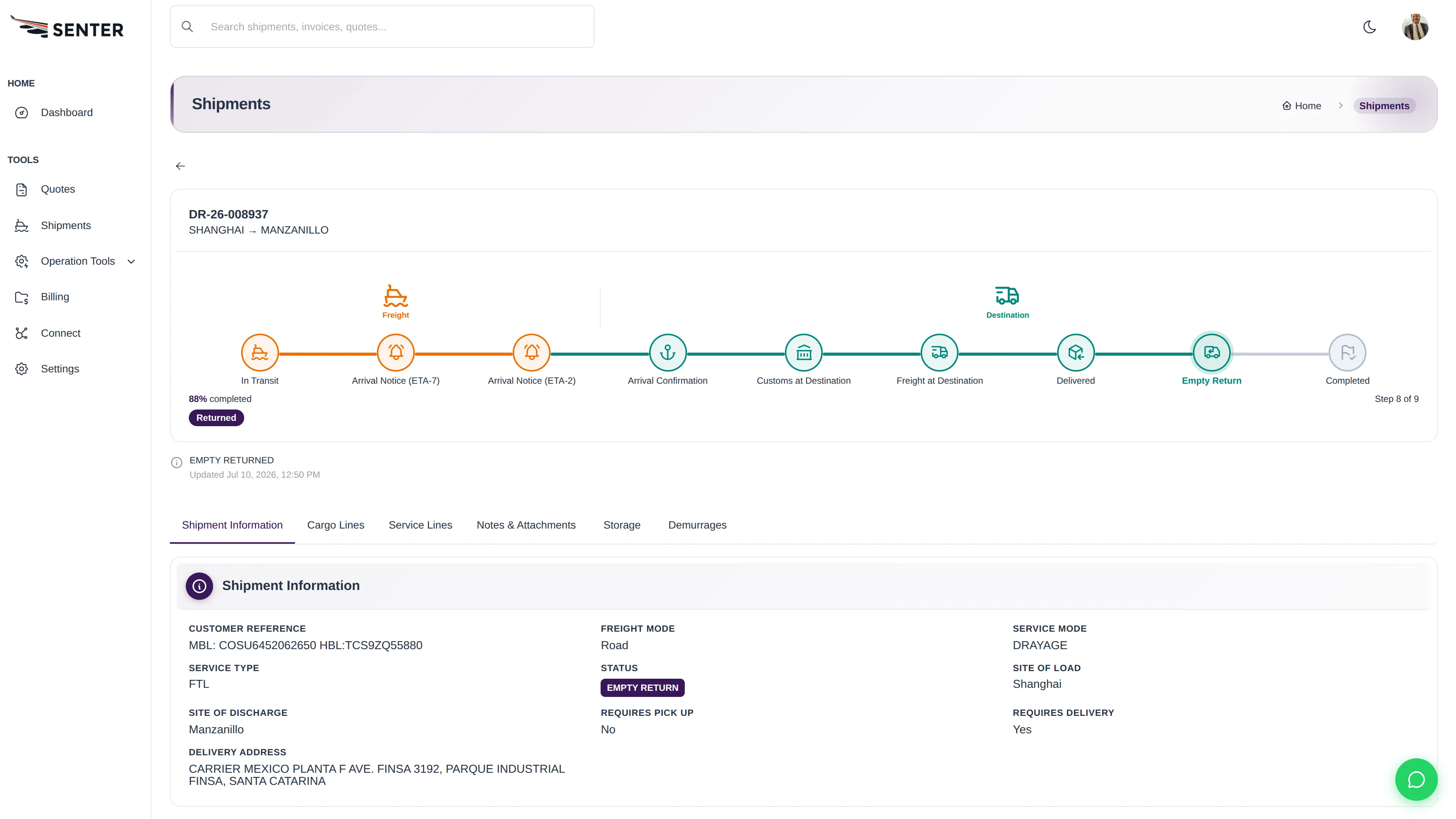 senter dashboard